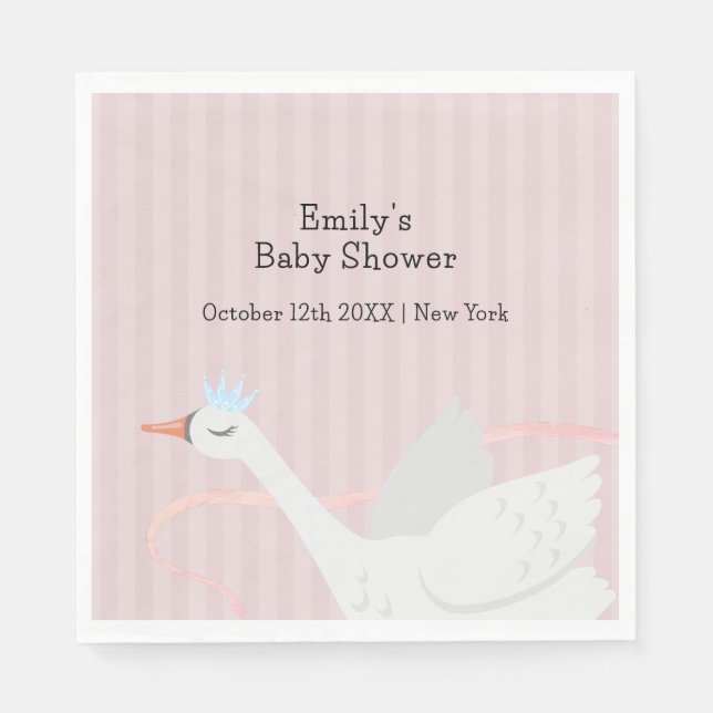 Pink Modern Whimsical Princess Swan Baby Shower  Napkins (Front)