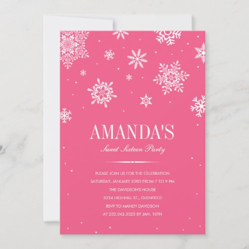 Pink Modern Winter Wonderland Sweet 16 Invitations