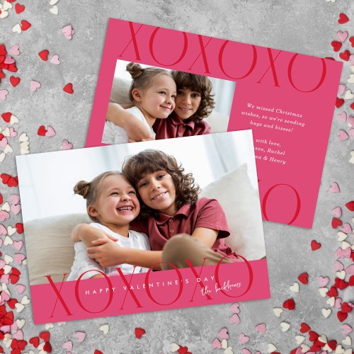 Pink Modern XOXO Photo Valentines Day Holiday Card