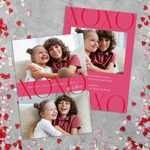 Pink Modern XOXO Photo Valentines Day Holiday Card