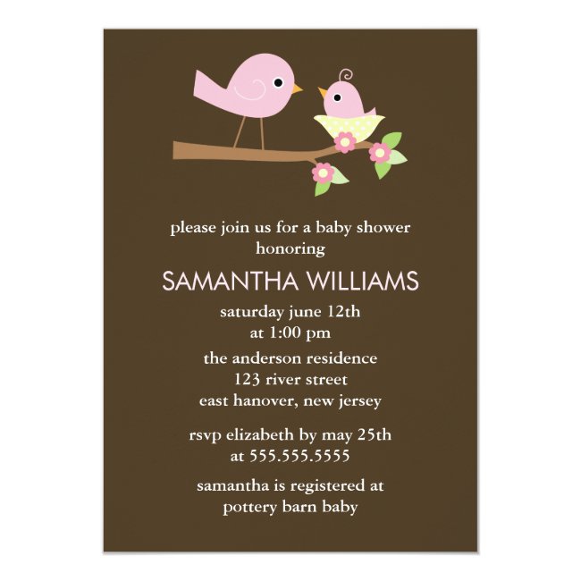 Pink Mom and Baby Birds in a Nest Baby Shower Invitation