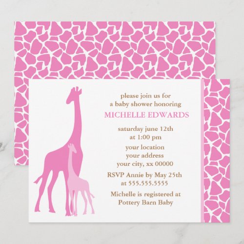 Pink Mom and Baby Giraffe Baby Shower Custom Invites
