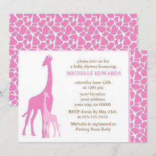 Pink Mom and Baby Giraffe Girl Baby Shower Invitation