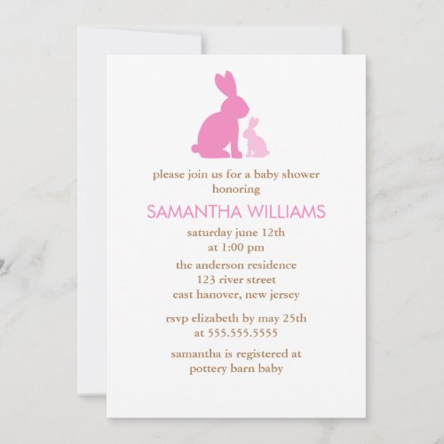 Pink Mom and Baby Rabbit Baby Shower Invites