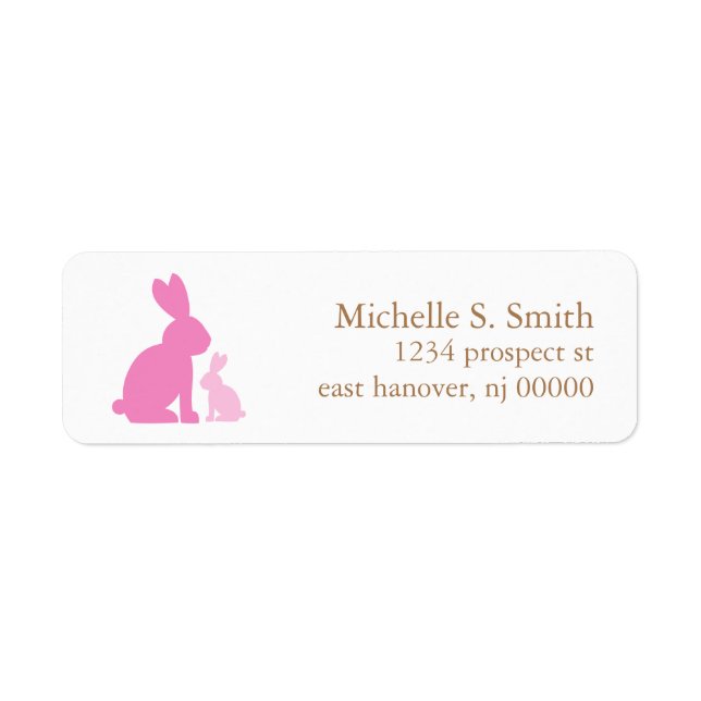 Pink Mom and Baby Rabbits Baby Shower Label (Front)