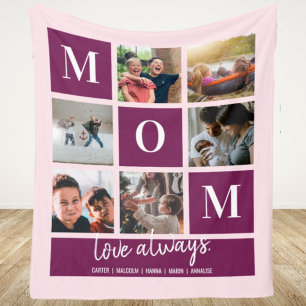 Pink Mom Colorblock Six Photo Collage Personalized Fleece Blanket