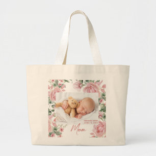 Pink Mom Floral Photo Large Tote Bag