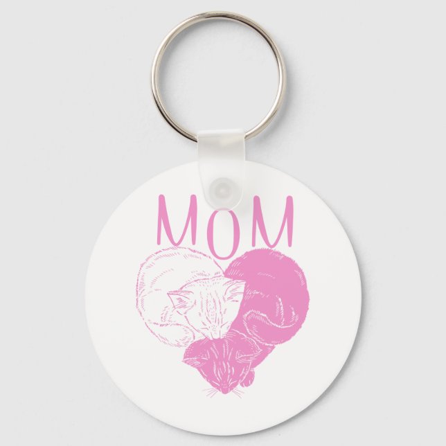 Pink MOM Heart Cats Keychain (Front)