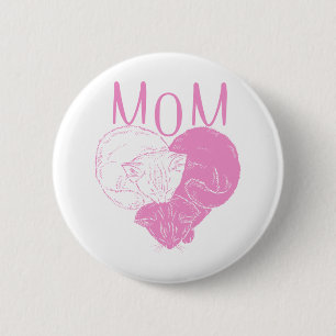 Pink MOM Heart Cats Pinback Button