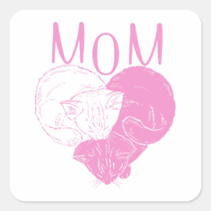 Pink MOM Heart Cats Square Sticker