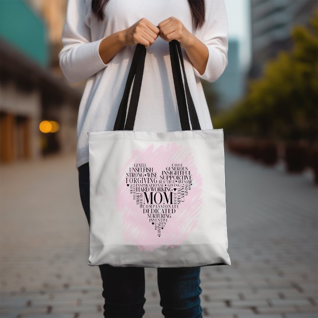 Pink Mom Heart Typography Word Cloud  Tote Bag (Creator Uploaded)