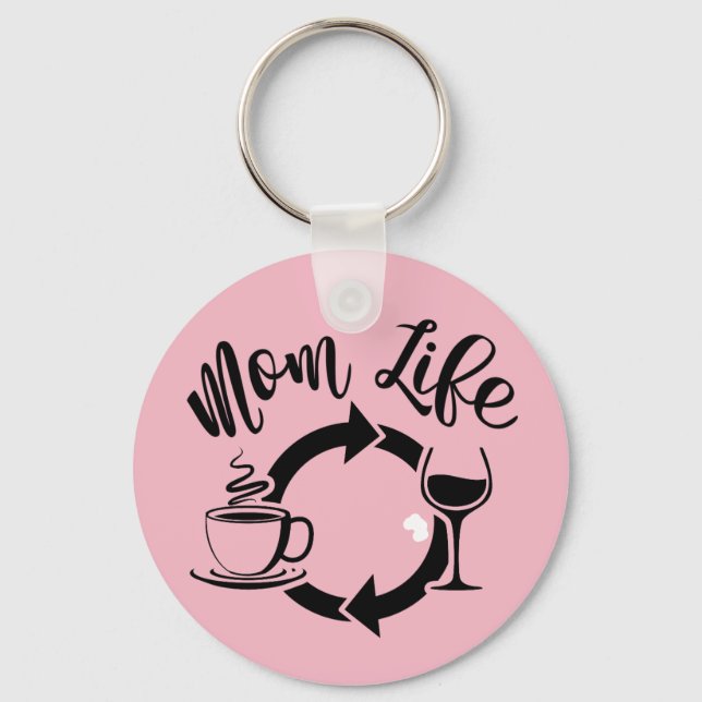 Pink Mom Life Keychain - Coffee Wine Repeat (Front)