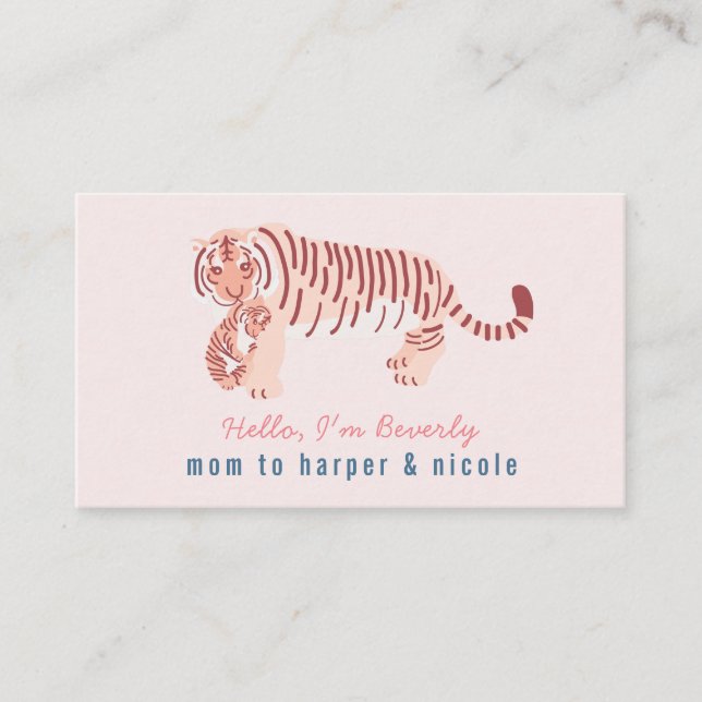 Pink Mom Tiger & Cub Mommy Business Card (Front)