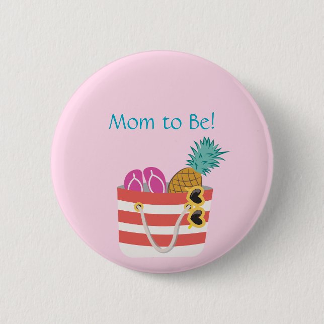 Pink Mom to Be Beach Bag  Button (Front)
