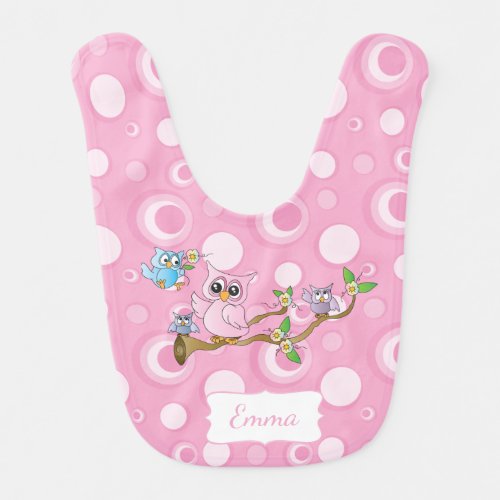 Pink Momma Owl and Babies Baby Bib