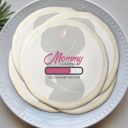 Pink Mommy Loading African American Baby Shower Sugar Cookie