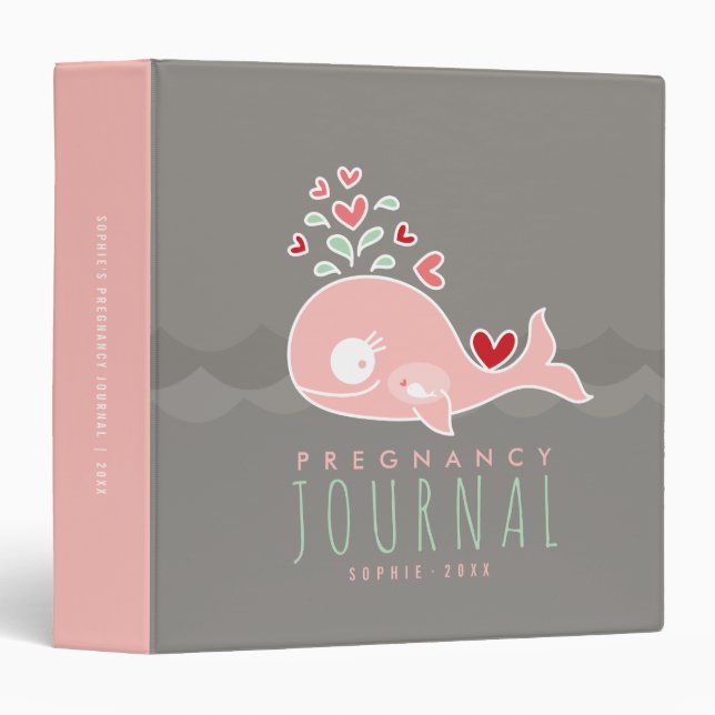 Pink Mommy Whale And Baby Girl Pregnancy Journal Binder (Front/Spine)