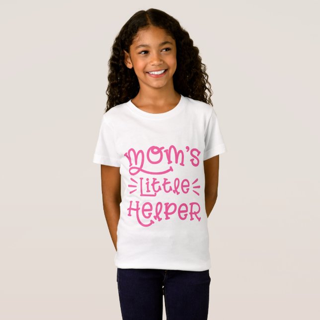 Pink Mom's Little Helper Cute Hand Lettered Script T-Shirt (Front Full)