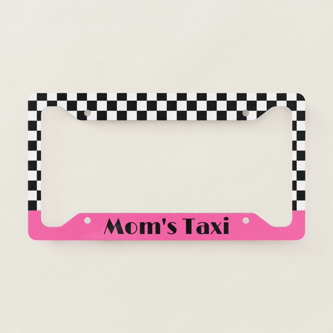 Pink Mom's Taxi Car Auto License Plate Frame Gift (Front)