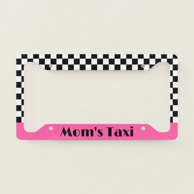 Pink Mom's Taxi Car Auto License Plate Frame Gift (Front)