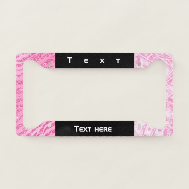 Pink Money and Zebra Print  License Plate Frame (Front)