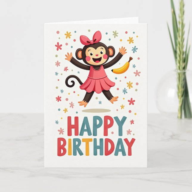 Pink Monkey Birthday Card (Front)