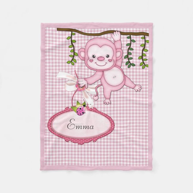 Pink Monkey Fleece Blanket (Front)