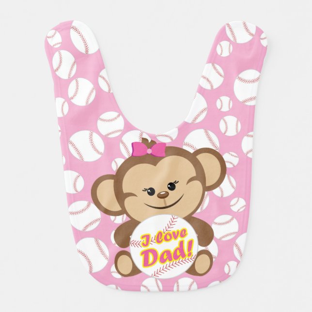 Pink Monkey I Love Dad Baseball Bib (Front)