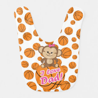 Pink Monkey I Love Dad Basketball Bib