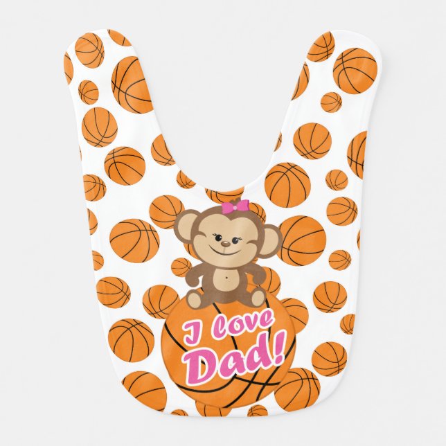 Pink Monkey I Love Dad Basketball Bib (Front)
