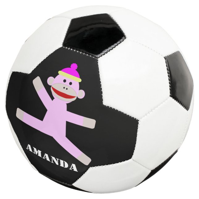 Pink monkey personalized soccer ball (Three Quarter)