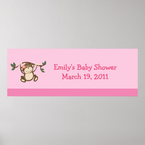 PINK MONKEY PLAY Baby Shower   Birthday Banner Poster