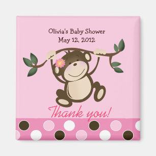 Pink Monkey Play Baby Shower Favor Magnet