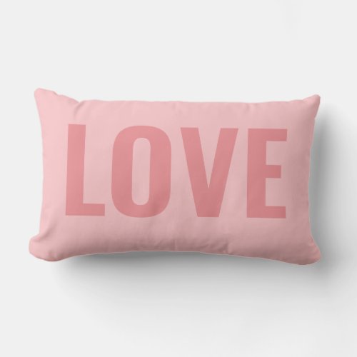 Pink Monochromatic Love Typography Outdoor Lumbar Pillow