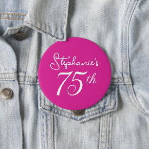 Pink Monogram 75th Birthday Party Button