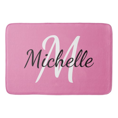 Pink Monogram Add Your Name Simple Modern Trendy Bath Mat