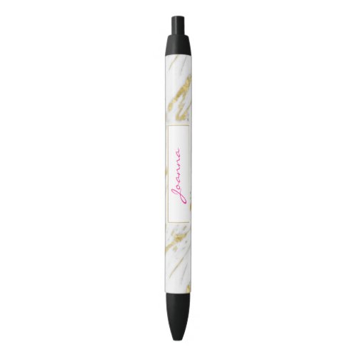 Pink Monogram And White Marble Stone Black Ink Pen