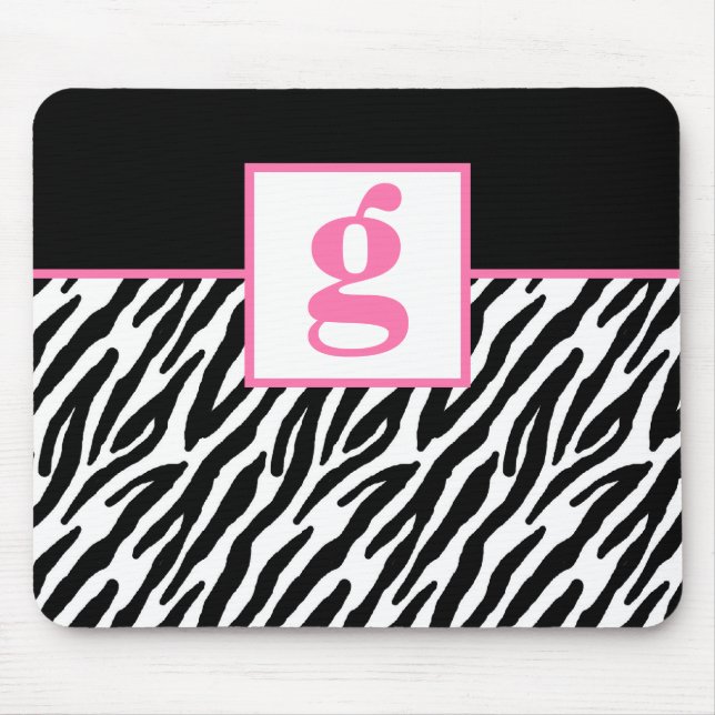Pink Monogram and Zebra Pattern Mouse Pad (Front)