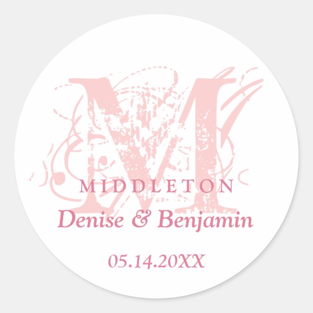 Pink monogram antique chic label wedding favor (Front)
