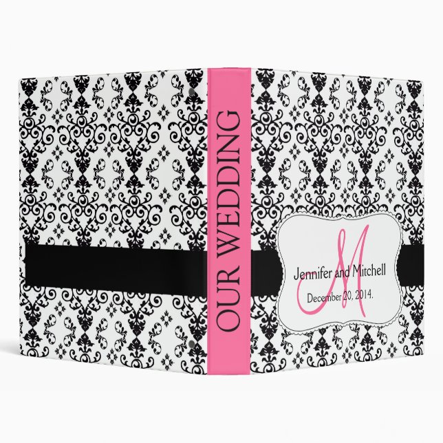 Pink Monogram Black Damask Planner Binder (Background)