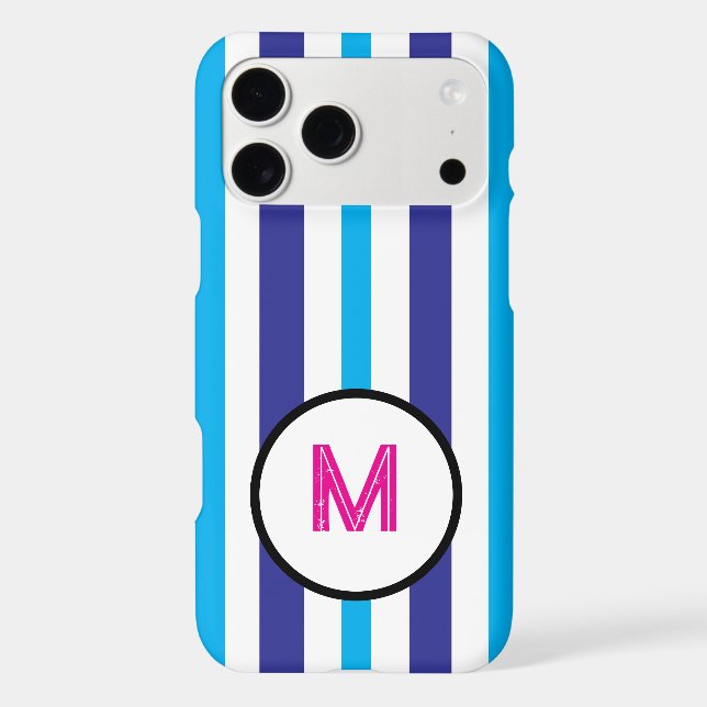 Pink Monogram Blue White Summer Stripes Case-Mate iPhone Case (Back)