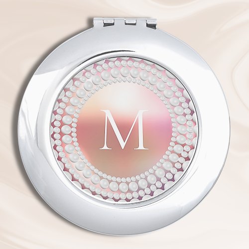 Pink Monogram Bridesmaid Round Compact Mirror