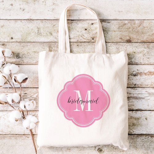 Pink Monogram Bridesmaid Tote Bag