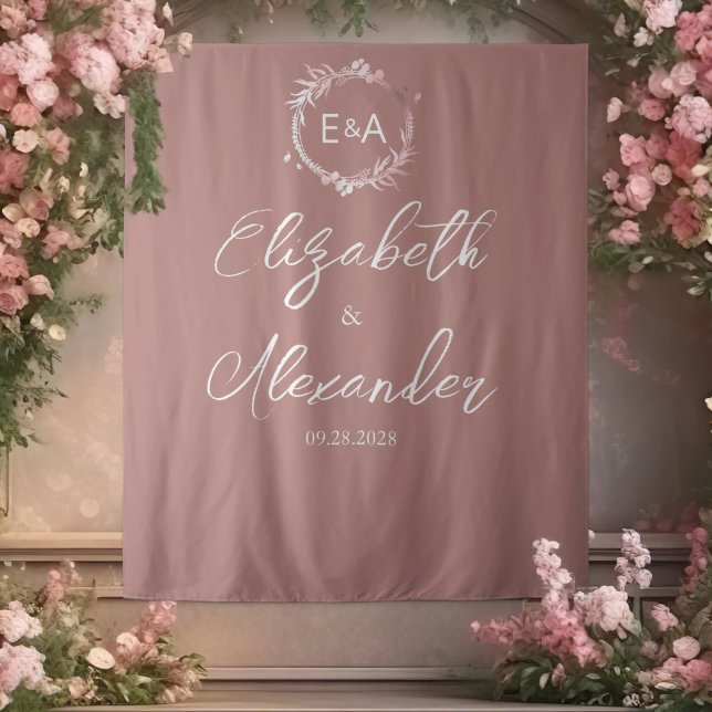 Pink Monogram Calligraphy Wedding Backdrop (Creator Uploaded)