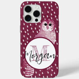 Pink Monogram Damask Owl Personalized iPhone 15 Pro Max Case
