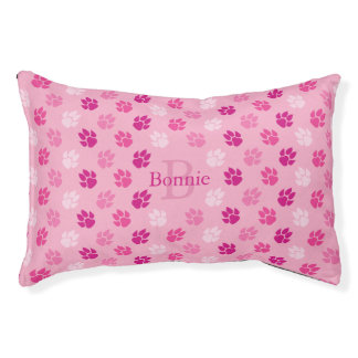 Pink Monogram Dog Paws Pattern Pet Bed