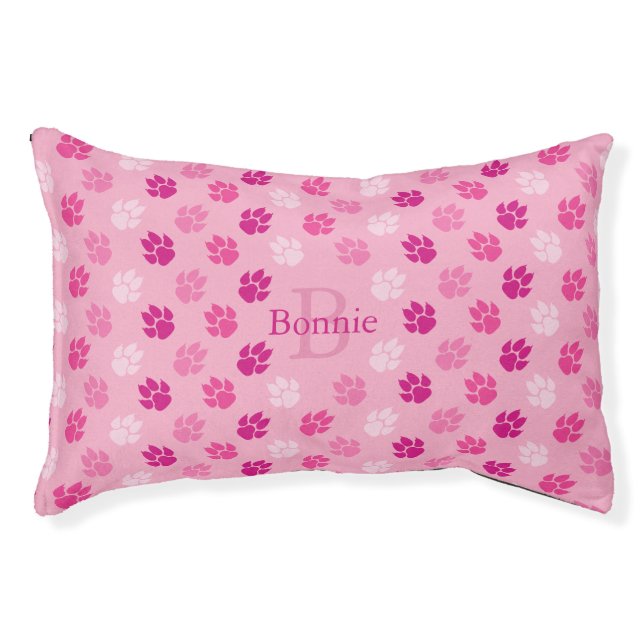 Pink Monogram Dog Paws Pattern Pet Bed (Front)