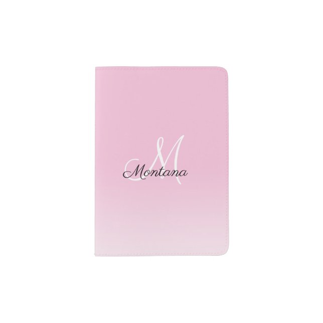 Pink Monogram Elegant Girly Script Modern Passport Passport Holder (Front)