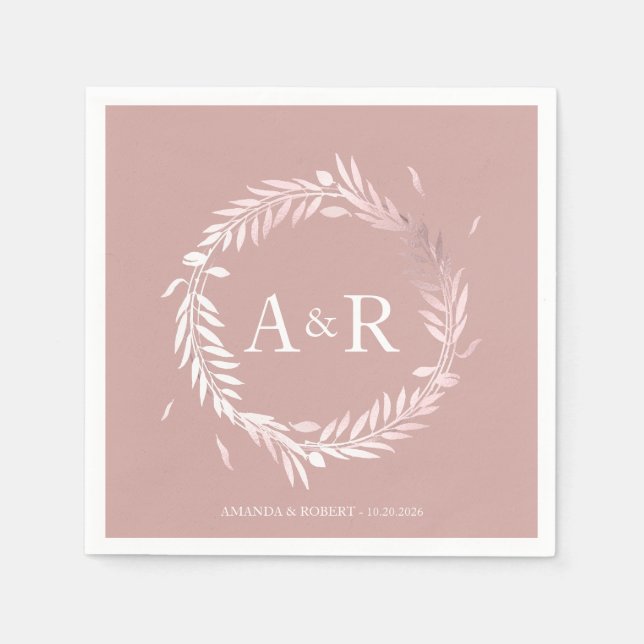 Pink Monogram Faux Foil Wedding Napkins (Front)