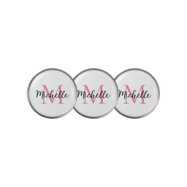 Pink Monogram First Name Personalized Golf Ball Marker (3 Up)
